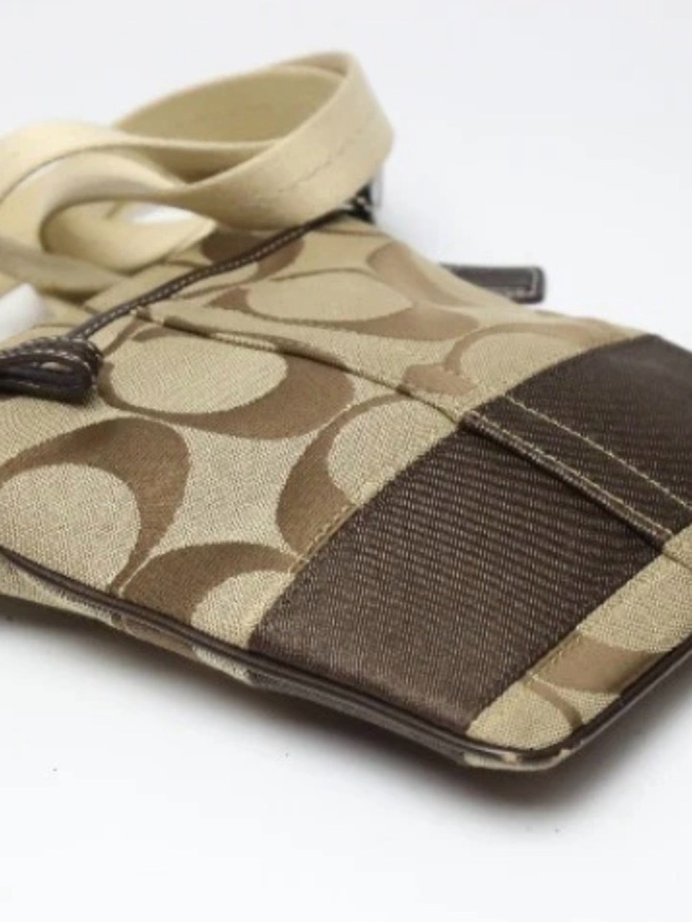 Coach Shoulder Swing Bag Signature Nylon Leather Beige Brown - Picture 8 of 12